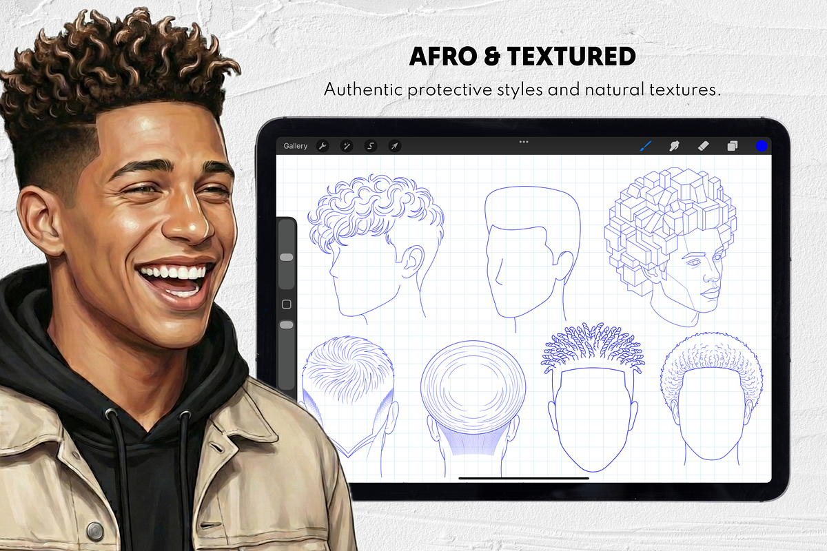 250 Male Hairstyles Procreate Stamps, a Brush Add-On by Selentaori Studio (Photo 9 of 13)