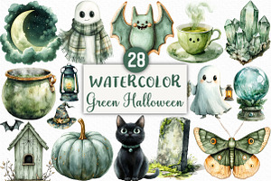 Watercolor Sage Green Halloween PNG, an Illustration by Craft Nest
