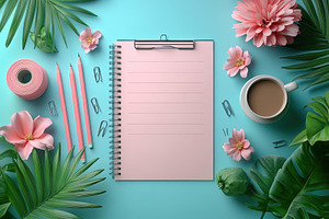 Creative workspace with pink notepad, a Photo by Tanuart