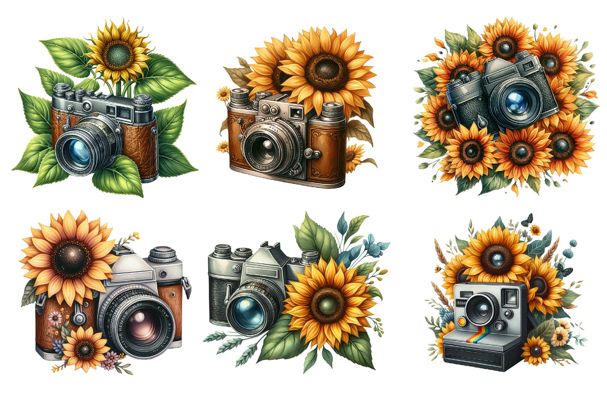 Floral Vintage Camera Clipart, an Illustration by SinaCreation (Photo 3 of 5)