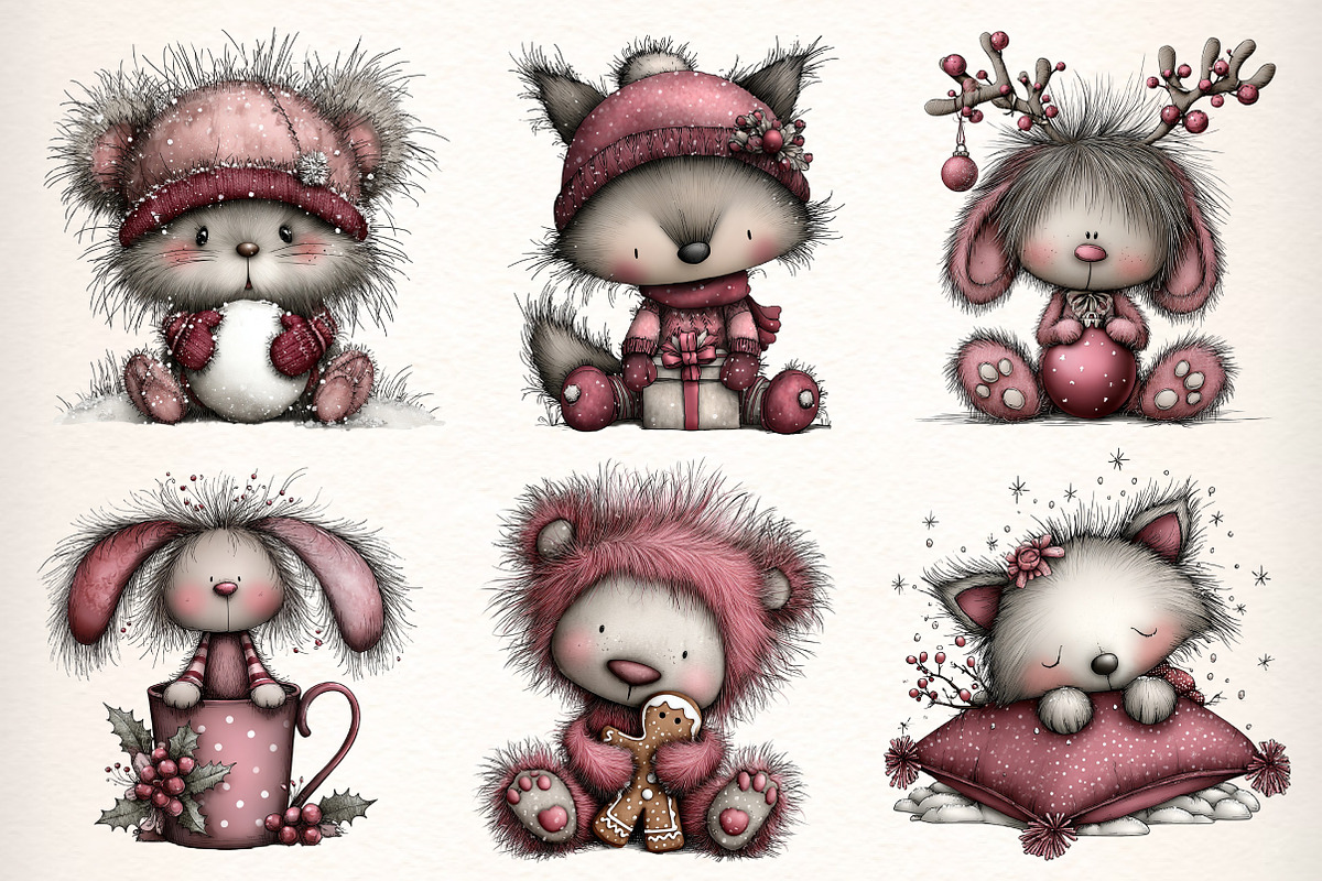 Whimsical Christmas Fluffy Animals, an Illustration by Dream Creation (Photo 2 of 7)