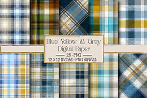 Blue Yellow and Grey Plaid, a Texture Illustration by DreamPrint404
