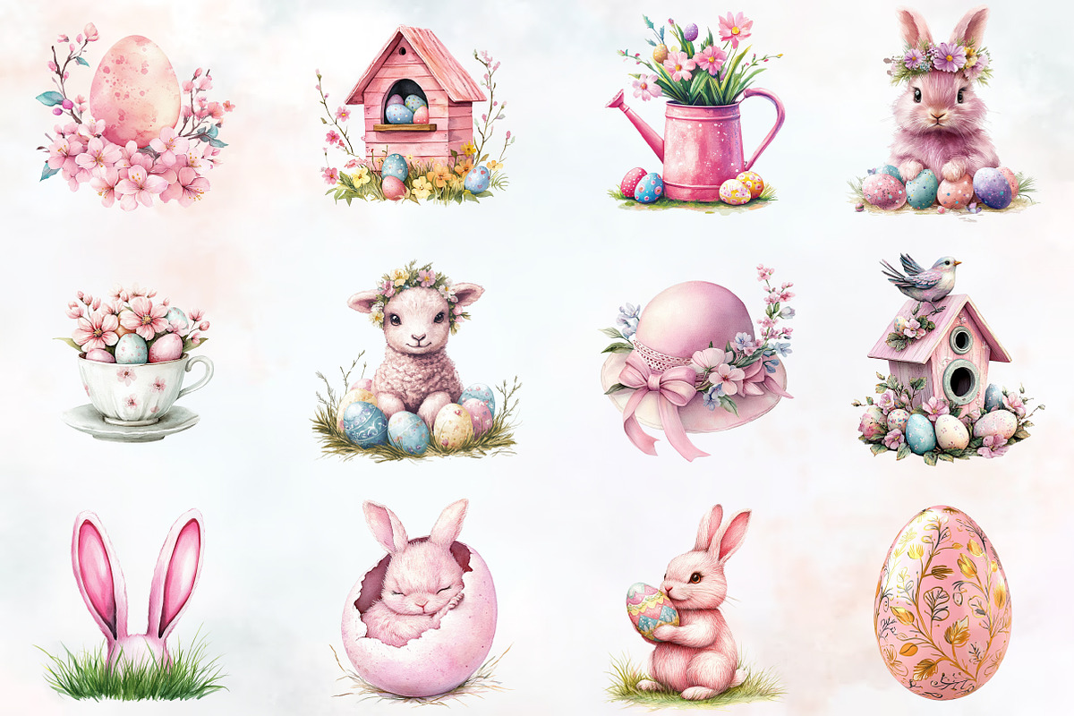 Pastel Pink Easter Watercolor Png, an Illustration by RobertsArt (Photo 7 of 7)