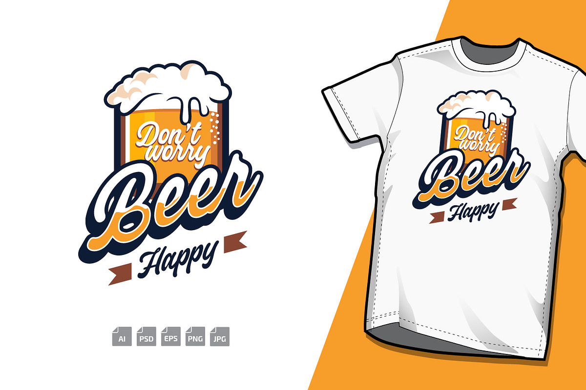 Don't worry Beer happy T-Shirt, a Food Illustration by tkzgraphic