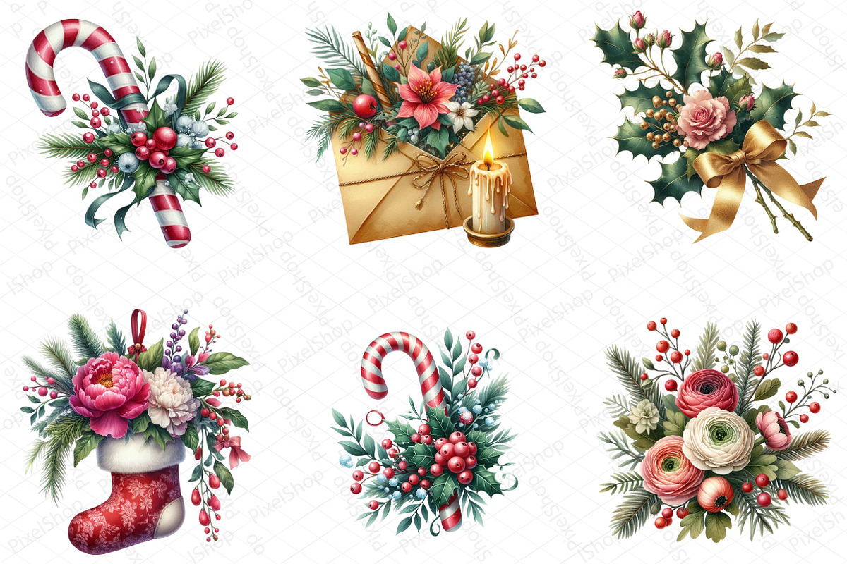Floral & Festive Christmas Clipart, an Illustration by DreamPrint404 (Photo 6 of 6)