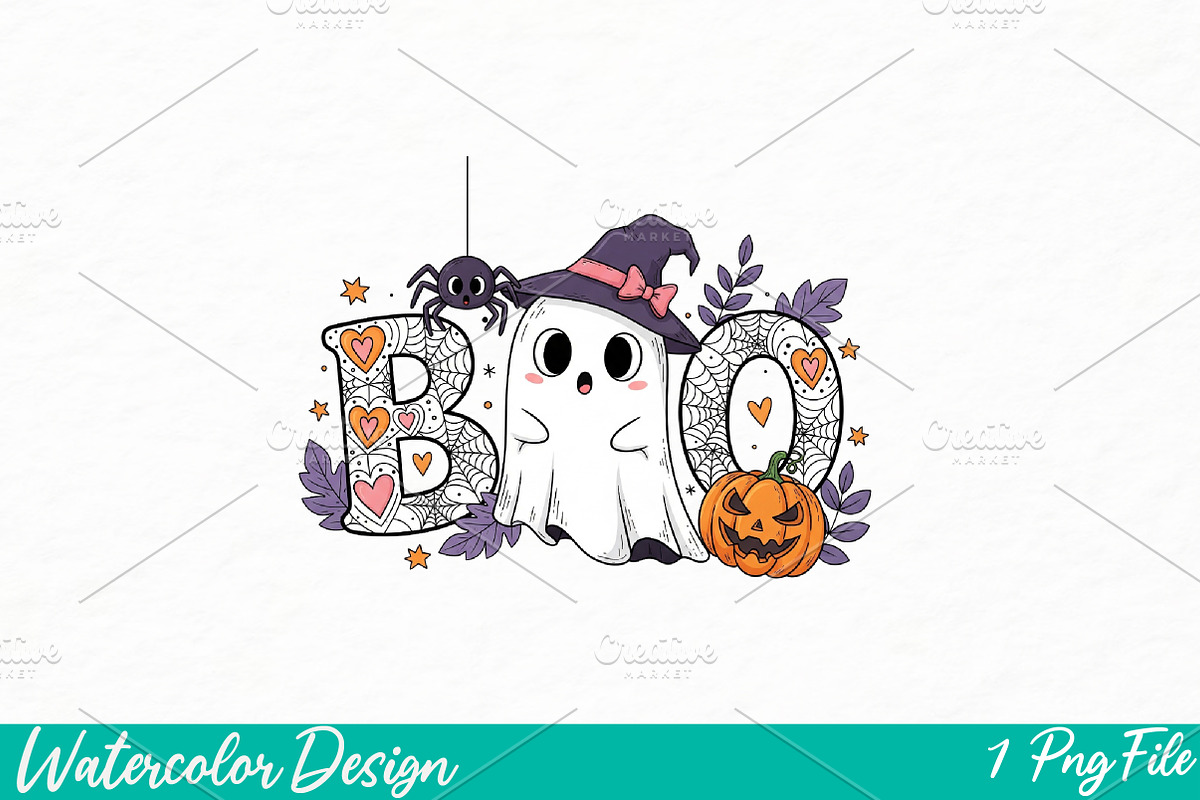 Halloween Boo Png, Cute Ghost png, an Illustration by Watercolor design (Photo 1 of 3)