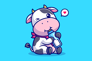Cute Cow Drink Milk Cartoon, an Animal Illustration by Catalyst Labs