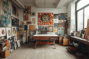 Creative workspace filled with color, a Photo by Tanuart