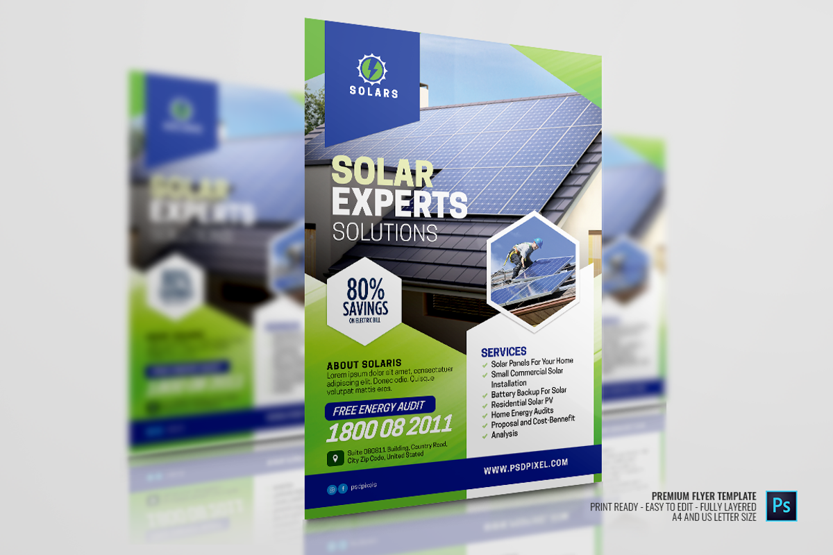 Solar Power Experts Flyer, a Flyer Template by PSDPixel