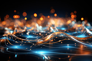 Elegant Abstract Digital Waves in Blue and Orange on a Dark Background, a Photo by AS photostudio
