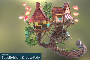 Subdivision&LowPoly Fairy Tree House