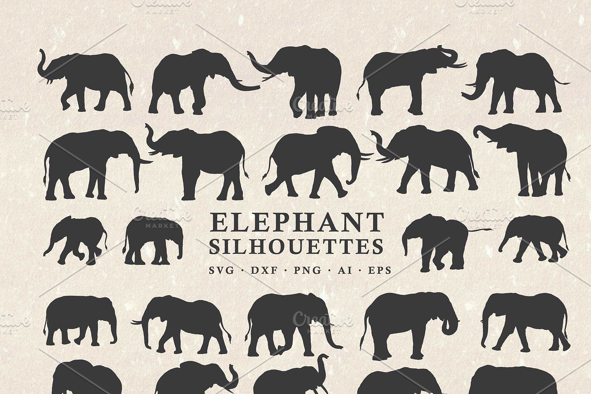 Elephant Silhouettes in Vector, an Animal Illustration by Seaquint (Photo 3 of 3)