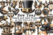 Black and Gold New Year Clipart, an Illustration by Libby Wishes (Thumbnail 1 of 7)