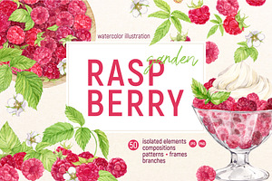 Garden Raspberry. Watercolor Set