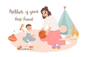 Motherhood concept. Cute baby and, a Person Illustration by Valerie Bodnar
