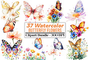 Butterfly Flowers Sublimation Clipar, an Illustration by DreamCafeArt (Thumbnail 1 of 5)