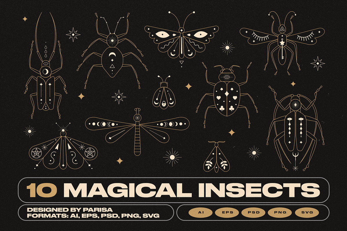 10 Magical Vintage Insects, an Object Graphic by Parisa-Artstudio