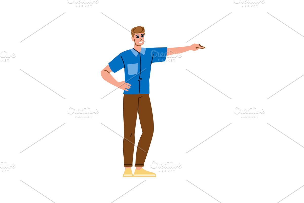 Young man pointing with index finger, a Person Illustration by pikepicture