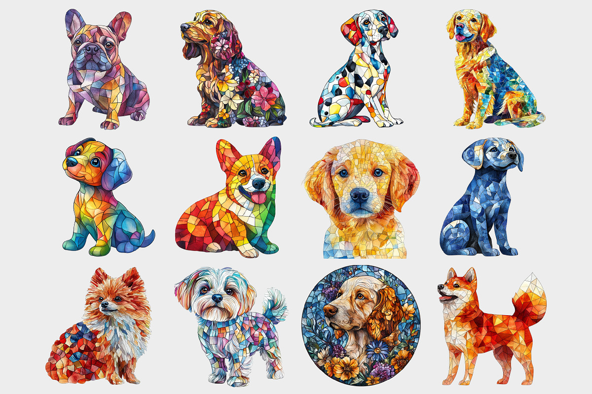 Watercolor Stained Glass Dogs Clipar, a Seasonal Illustration by Design Market (Photo 2 of 5)