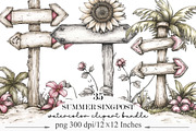 Whimsical Summer Singpost Clipart, an Illustration by Designking (Thumbnail 1 of 5)
