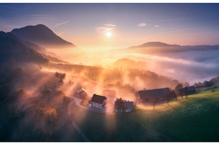 Aerial view of mountain village in, an Architecture Photo by den-belitsky