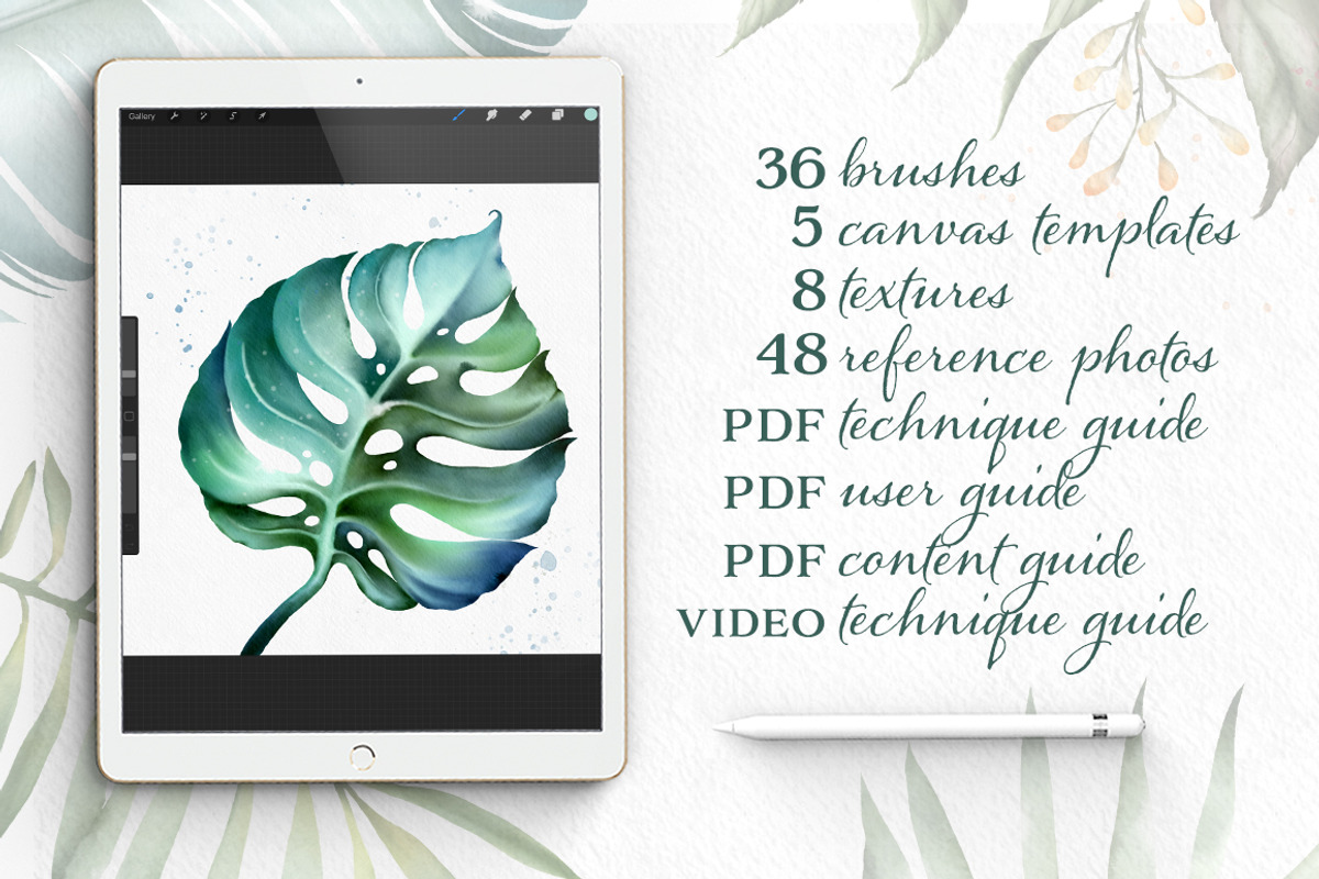 Procreate Watercolor Botanical Kit, a Brush Add-On by Wonderbox Creative (Photo 2 of 8)