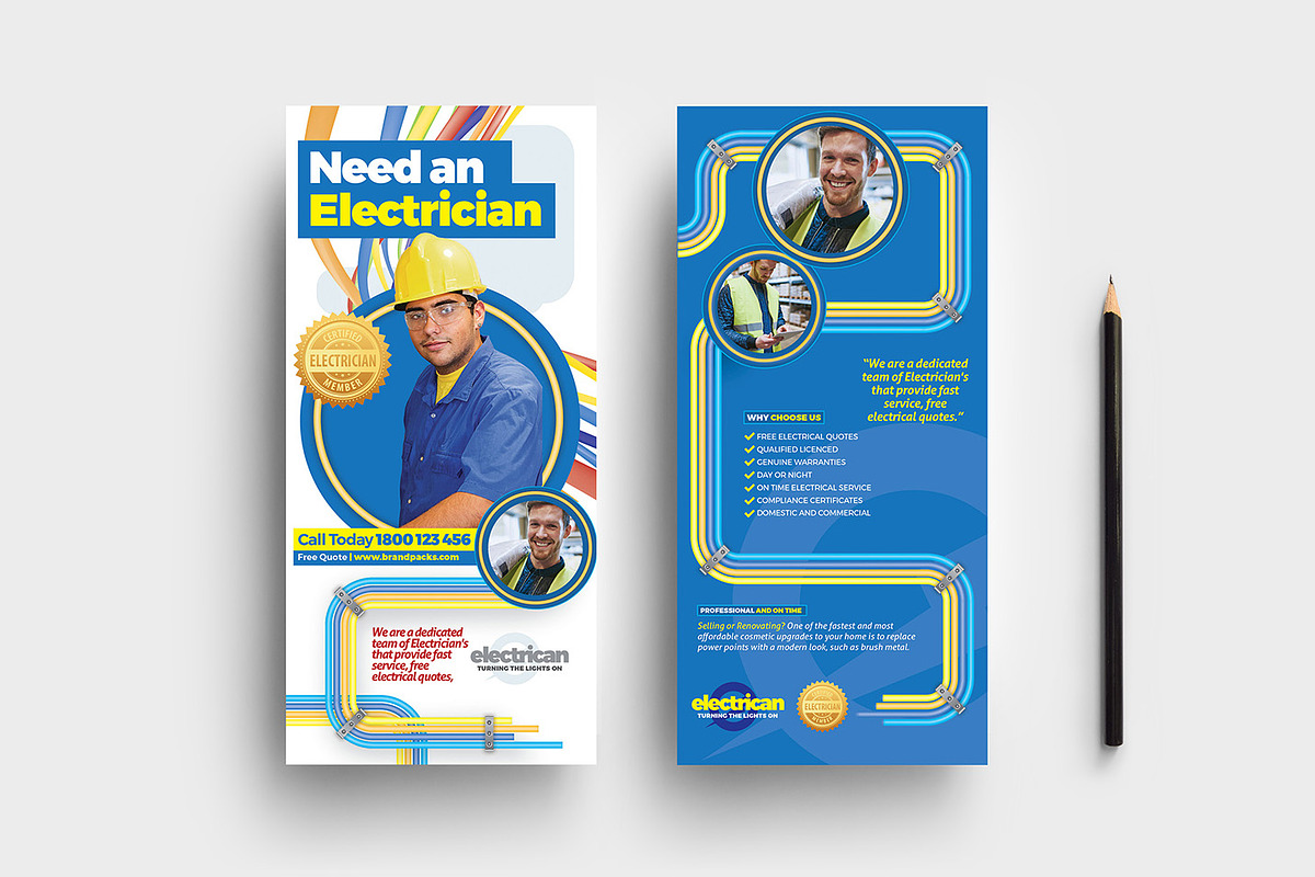 Electrician Rack Card Template, a Card Template by BrandPacks