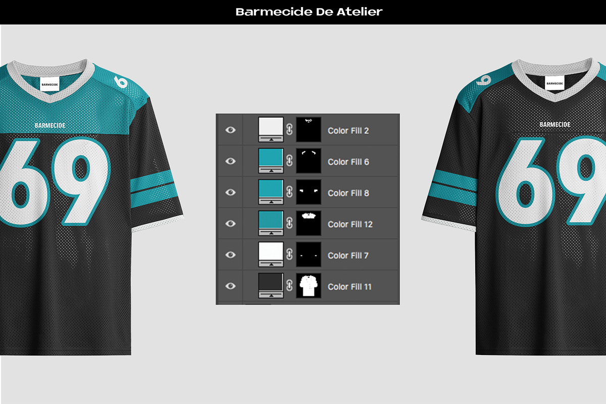 American football jerseys mockup, a Shirt Mockup by Barmecide Mockup Studio (Photo 2 of 3)
