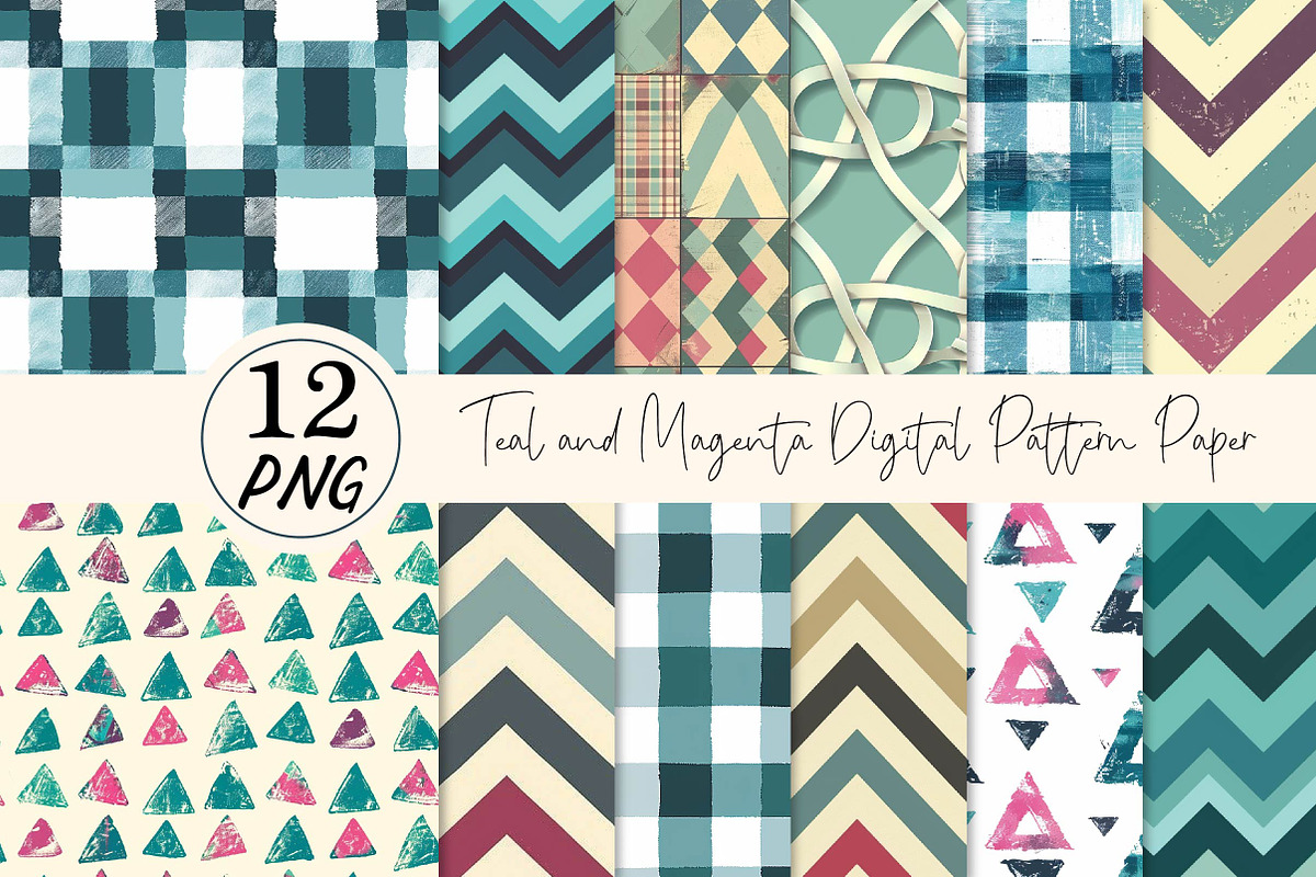 Teal and Magenta Digital Pattern Pap, a Texture Illustration by DreamPrint404 (Photo 1 of 3)