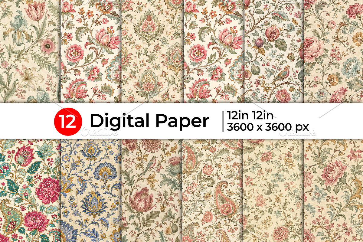 Antique Floral Damask Patterns, a Pattern Graphic by Artonix (Photo 1 of 5)