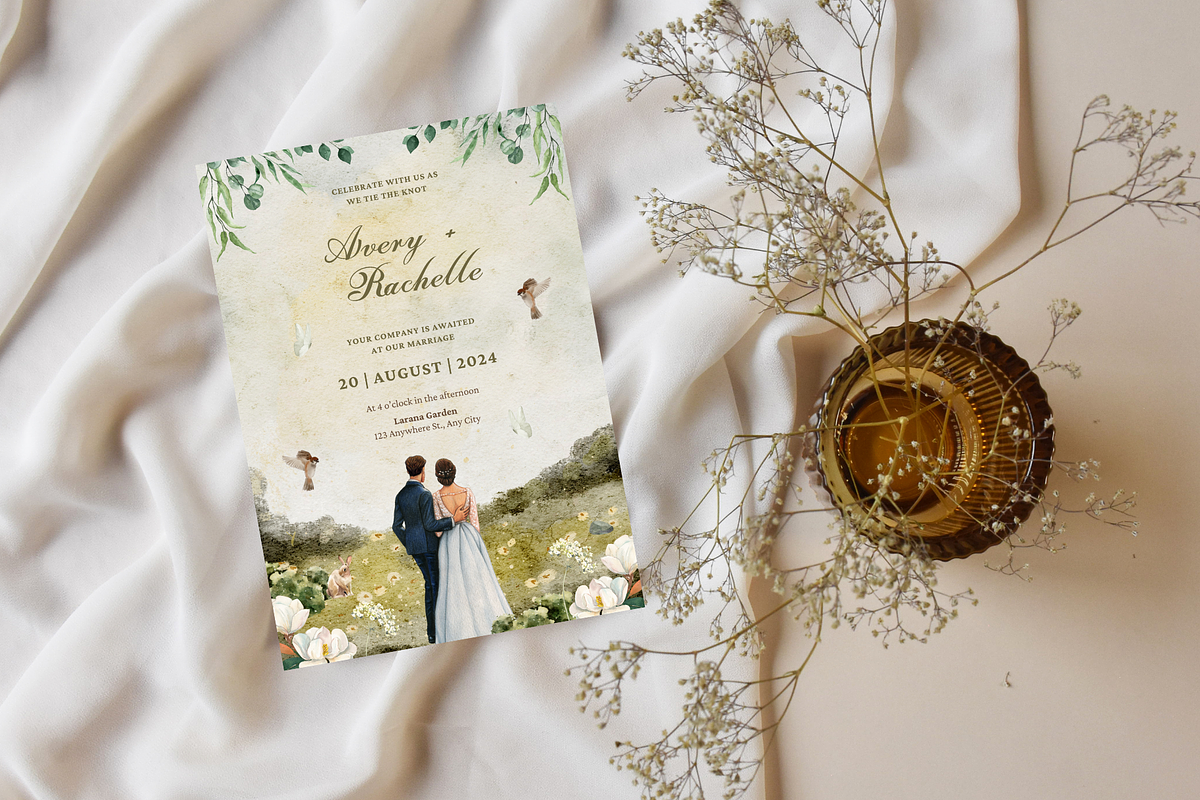 Green Watercolor Wedding Invitation, an Invitation Template by TheSimplySereneShop (Photo 2 of 11)