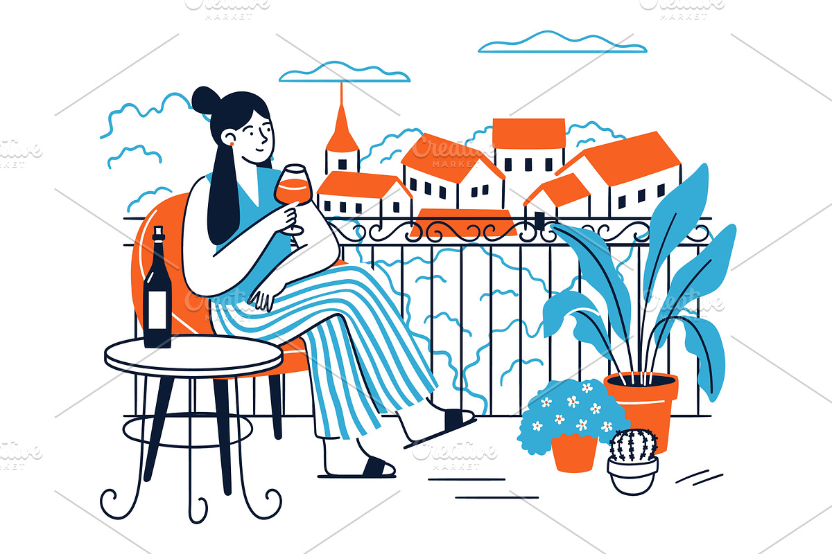 Young woman drinking wine while rest, a Person Illustration by vectorpointstudio