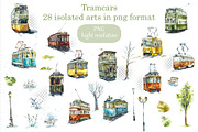 Watercolor Tramcars, a Transportation Illustration by Budogoshch (Thumbnail 2 of 9)