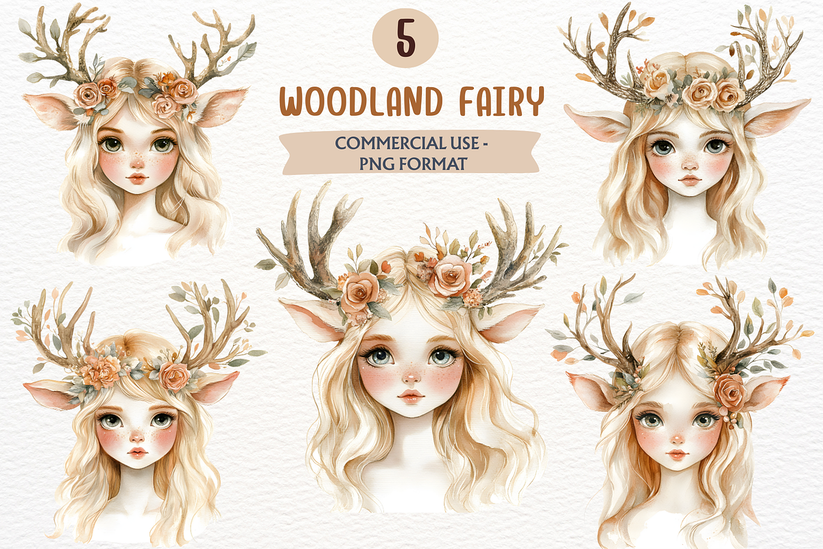 Watercolor Woodland Fairy PNG Deer, a Person Illustration by SugarCloudStudioArt (Photo 1 of 3)