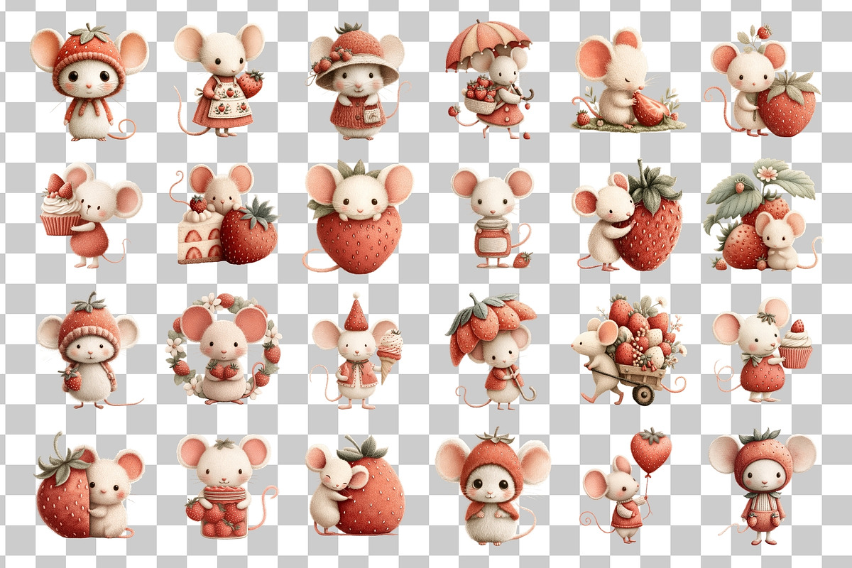 Strawberry Mouse Watercolor Clipart, an Animal Illustration by Nicolle's Colorful Art (Photo 4 of 5)