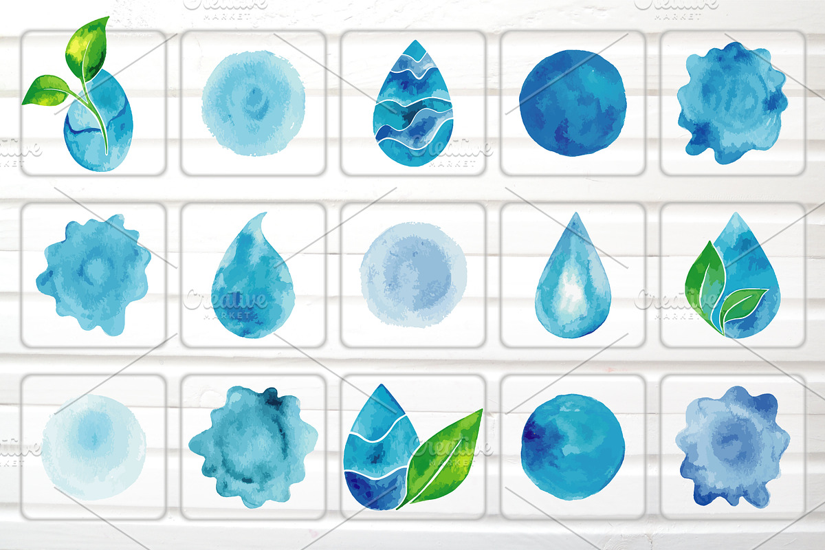 Blue Watercolor Vector Logos Set, a Decorative Illustration by Happiestsim (Photo 2 of 3)