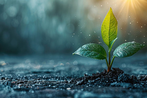 Young Green Plant Growing in Soil with Sunlight and Copy Space, an Abstract Photo by José Manuel Gelpi