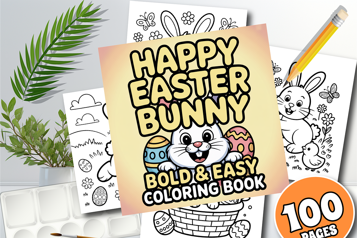 Happy Easter Bunny Coloring Book, an Animal Illustration by Design Zone (Photo 1 of 5)