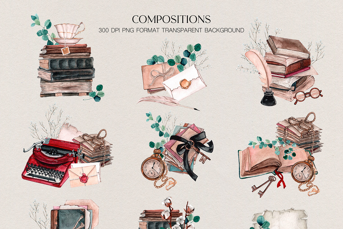 Book Lovers - watercolor set, an Illustration by CrystalinaShop (Photo 2 of 4)