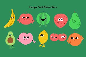 Happy Fruit Characters, a Food Illustration by Creathub Studio