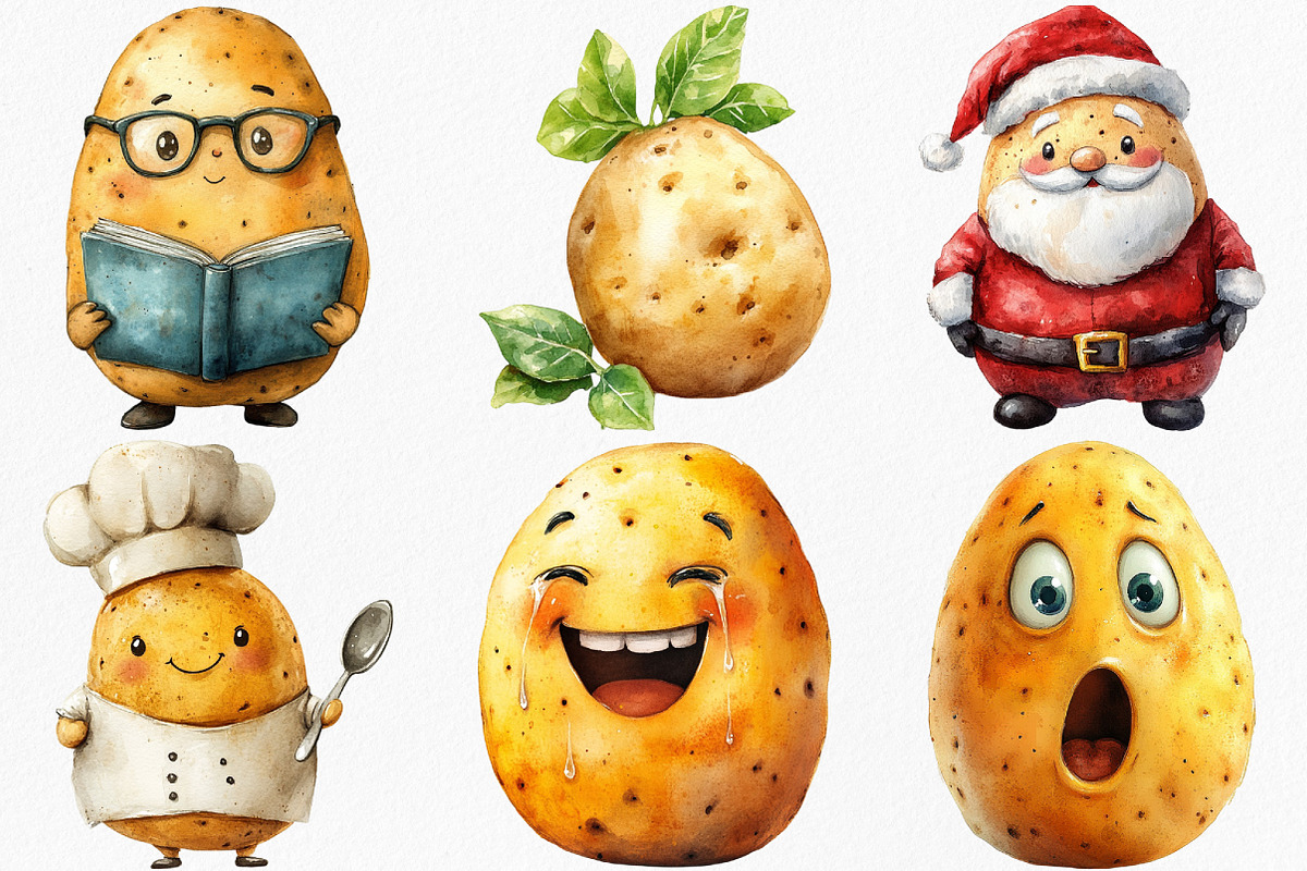 Watercolor Funny Potato Clipart, an Illustration by Canvas Craft (Photo 3 of 8)