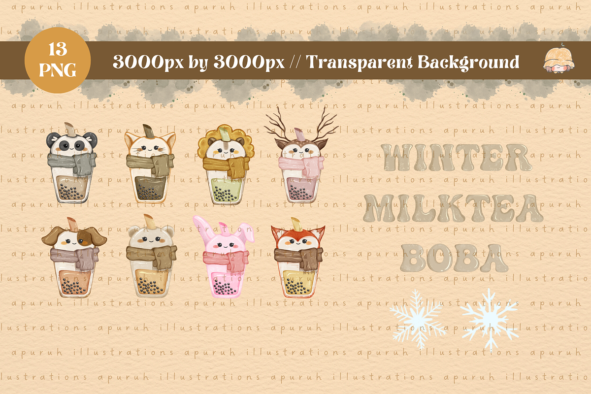 Cute Animal Faces on Bubble Tea Cups, an Animal Illustration by creationsbyapuruh (Photo 2 of 3)