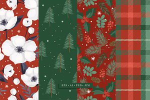 Christmas Flowers. Seamless Patterns