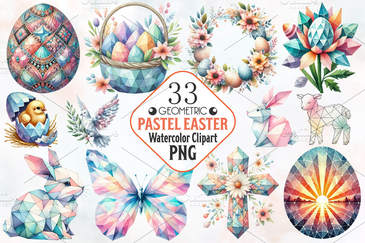 Mega Geometric Pastel Easter Clipart, an Illustration by RobertsArt (Photo 1 of 7)