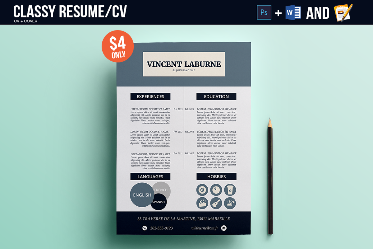 Resume/CV Photoshop & Word Template, a Resume Template by Studio 19 (Photo 1 of 5)