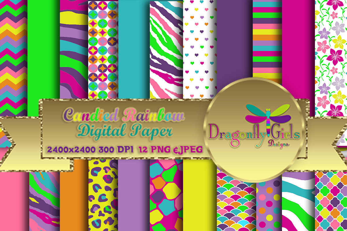 Candied Rainbow Digital Paper Pack, a Graphic by Dragonfly Girls Designs