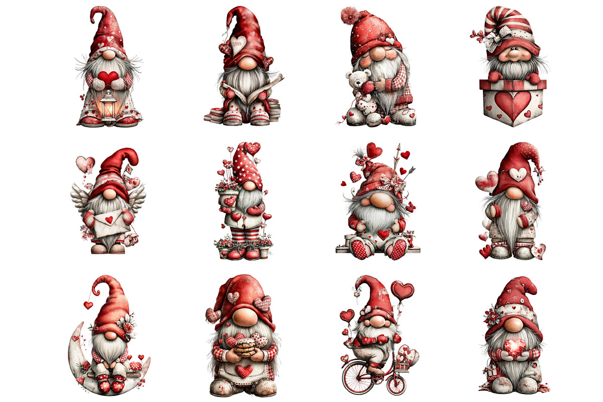 Whimsical Valentine Gnome Clipart, an Illustration by Design Market (Photo 2 of 3)
