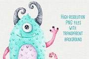 Monsters watercolor clipart, an Object Graphic by Trinibis (Thumbnail 3 of 4)