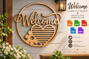 Welcome Heart Flower Laser Cut SVG