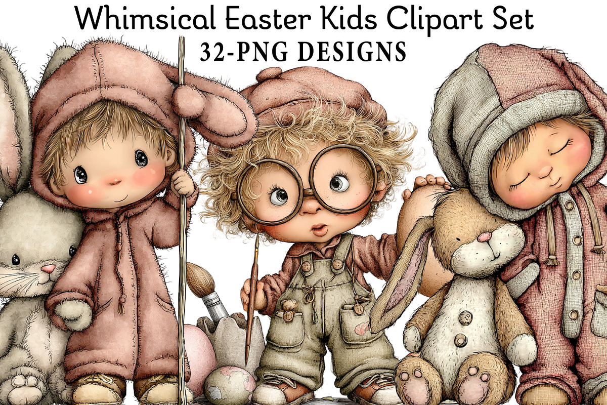 Whimsical Easter Kids Clipart Set, an Illustration by Daily.Designs (Photo 1 of 7)